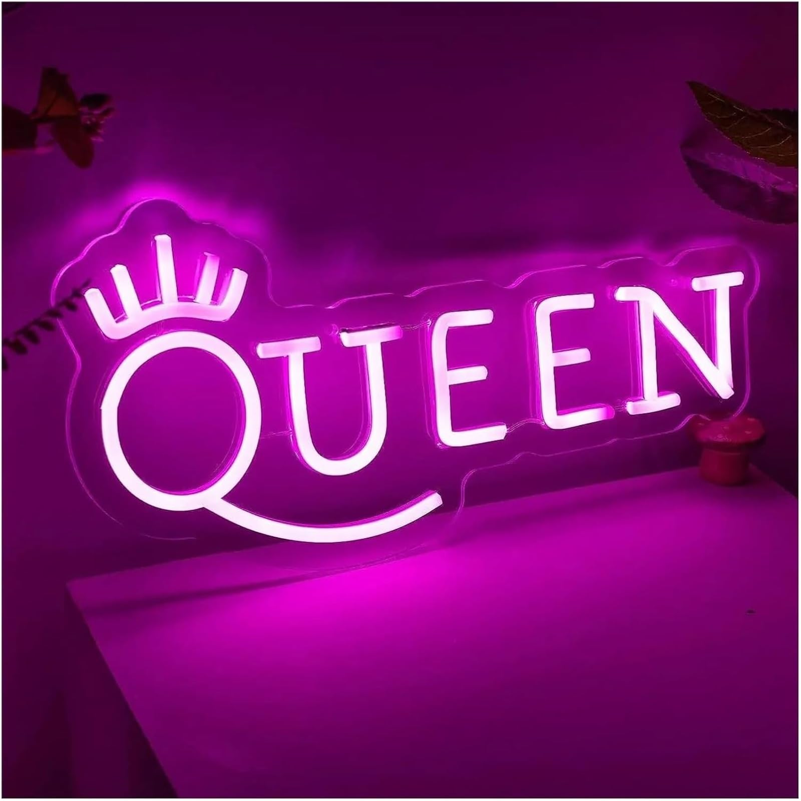 Insegna al neon con scritta "per Crown per Queen", decorazione da parete, luce LED per rosa per feste di compleanno e matrimoni, 40×19,5 cm