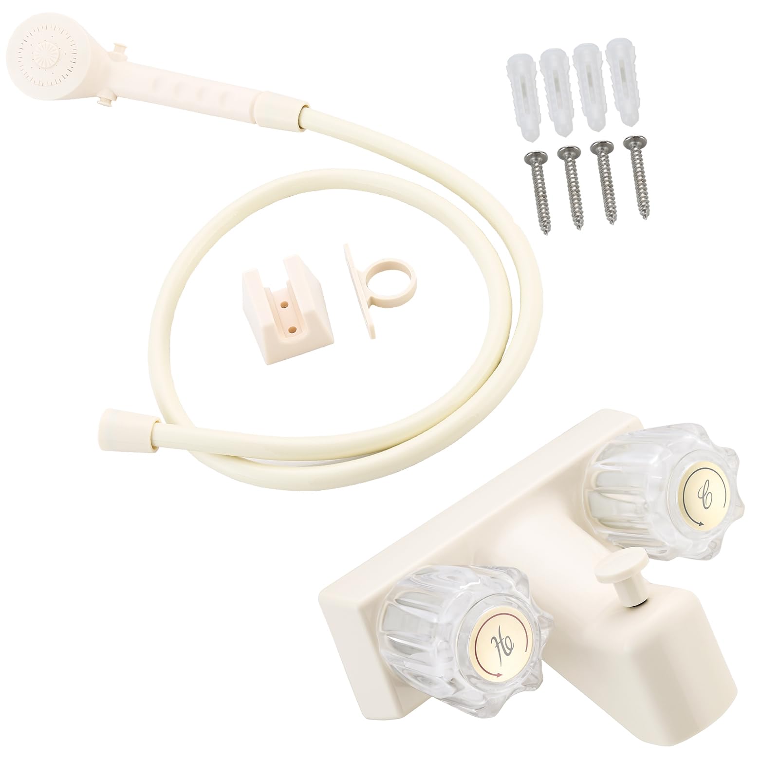 RV Shower Faucet with Hose and Head, RV Outdoor Shower Kits, RV Tub Faucet with Shower Diverter Outdoor Shower Kit Fits for RV/Campers,Travel Trailer,Motorhome (Bathtub Faucet Kit, Milky White)
