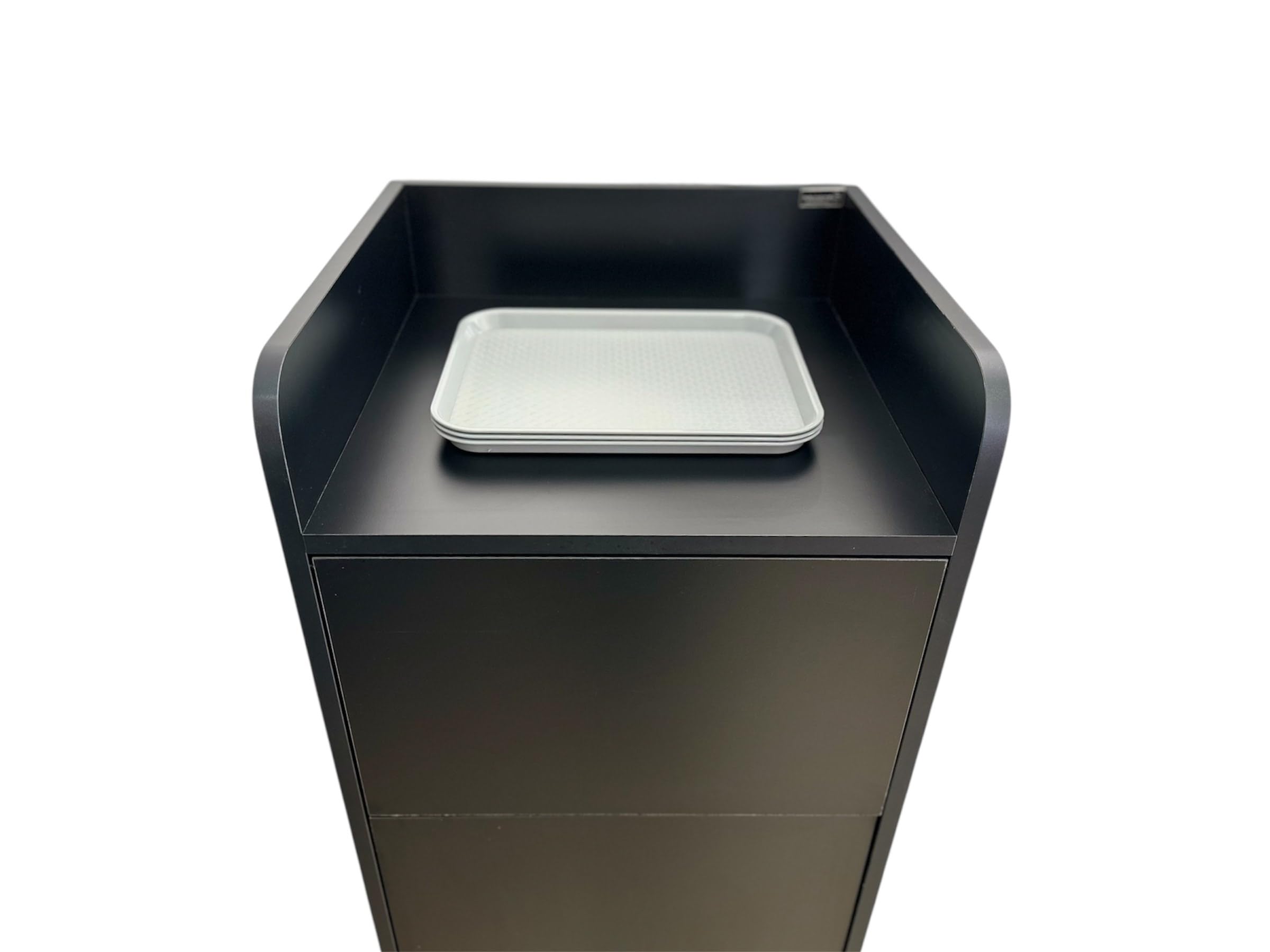 Mueble de basura para comida rápida, aperitivos, cafetería, comida rápida, profesional, horeca, con bandeja de PVC y escotilla basculante, color negro
