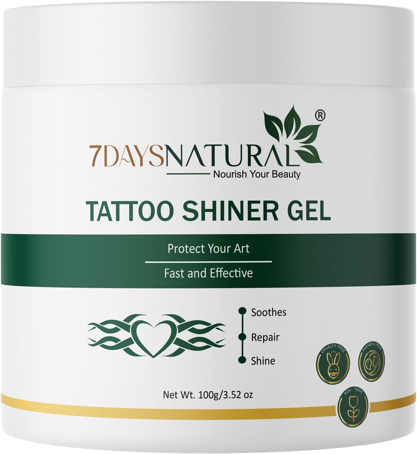 7DYSNATURAL Tattoo Shiner Gel, 100g | Heals & Maintains Tattoo Ink | Tattoo Gel for Men with Almond Oil & Turmeric Extract | Brightens & Shines Tatoo for Men