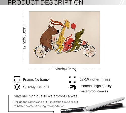 Miniatura 2 de Divertido póster colorido para niños pequeños, diseño retro de desfile de bicicletas de animales, arte de pared, impresión de lienzo para guardería,