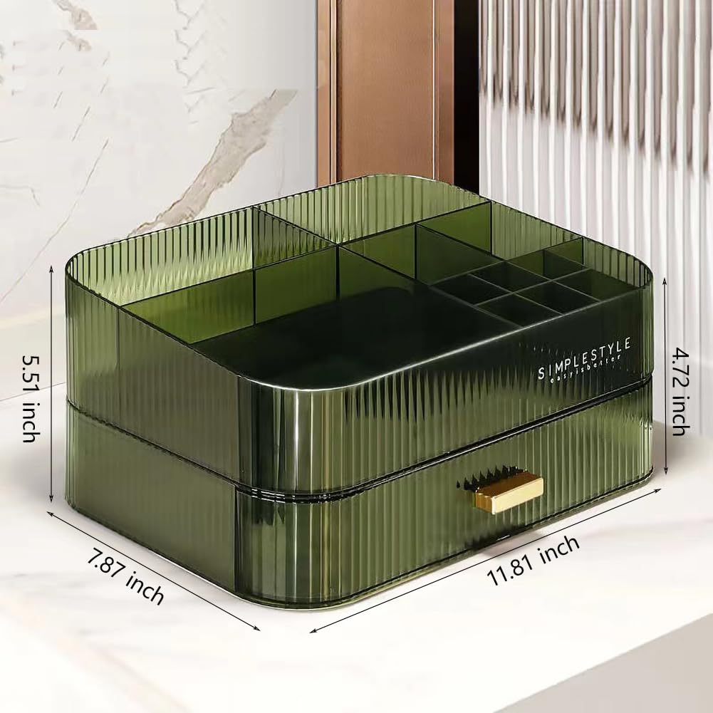Make-up-Organizer mit stapelbaren Schubladen, Badezimmer-Organizer und Aufbewahrung, ideal für Schreibtisch und Kommode, ideal für Kosmetika, Hautpflege, Lippenstifte, Nagelpflege, Grün