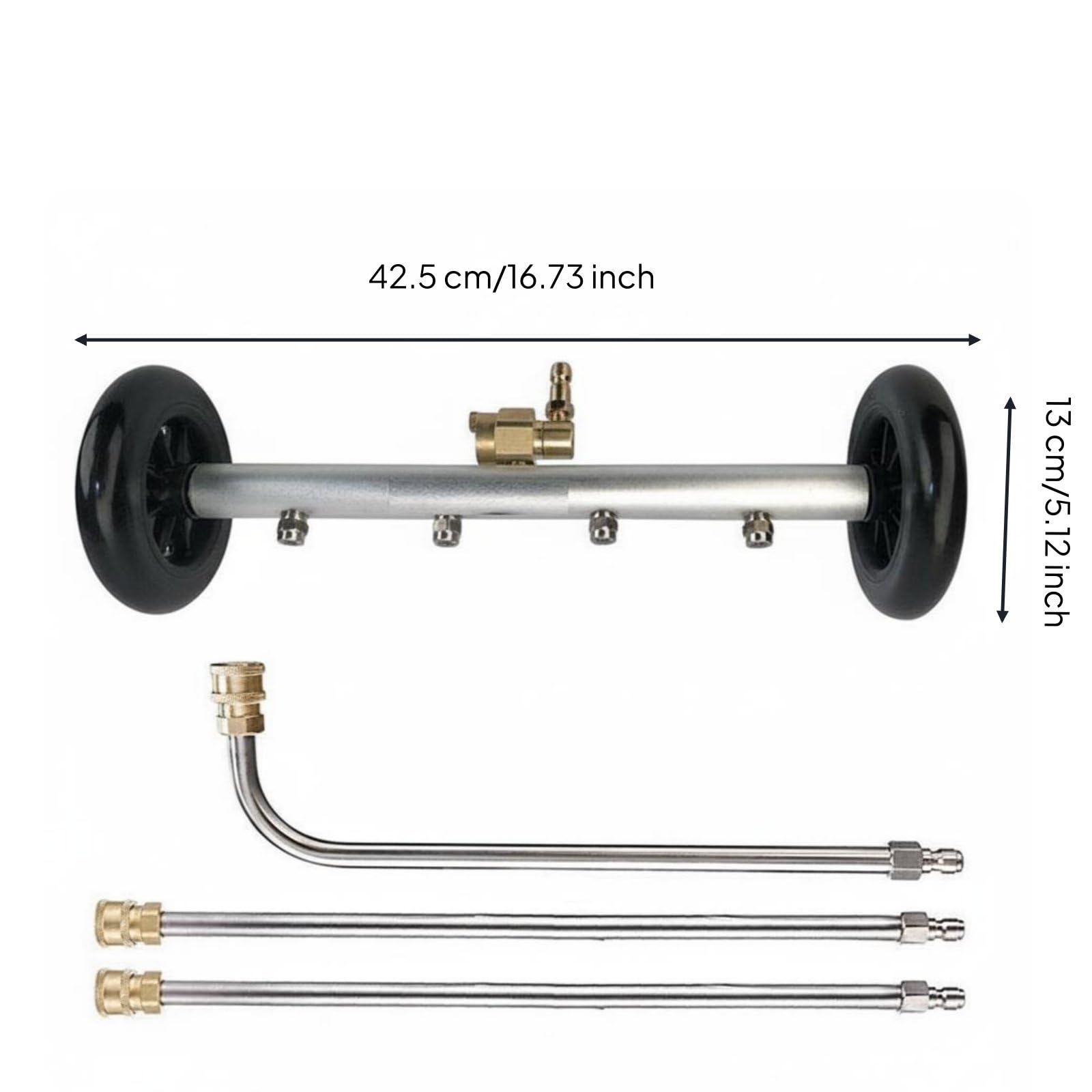 MagiDeal Lavadora de Bajos de Coche 2 en 1 Limpiador de Chasis Accesorio de Alta Presión Escoba de Agua Aluminio Remueve Arena Hojas y Grasa con 4000 PSI, Negro+Plata, No Desmontable