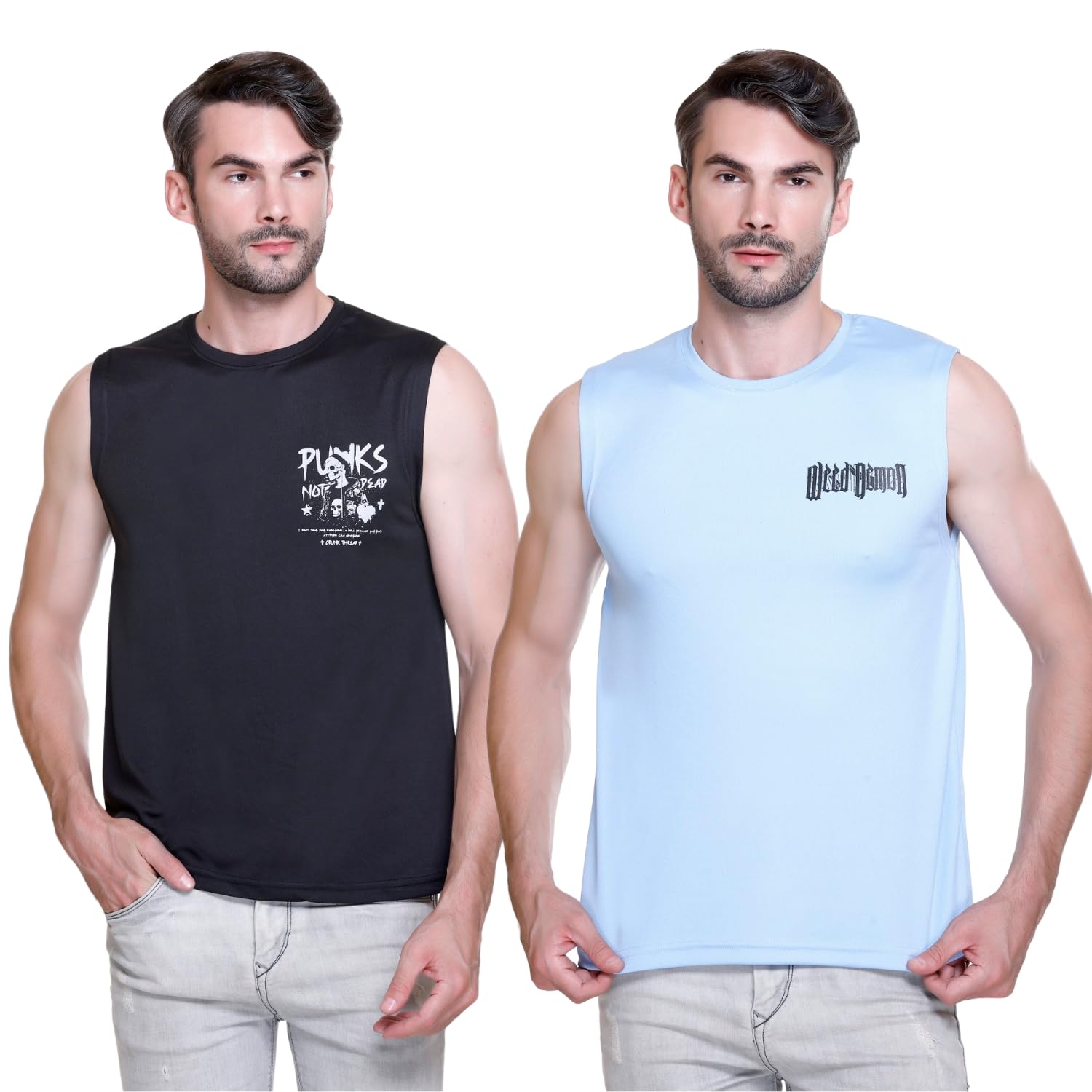 Men Typography Printed Sleeveless Gym Vest Pack of 2-image-16
