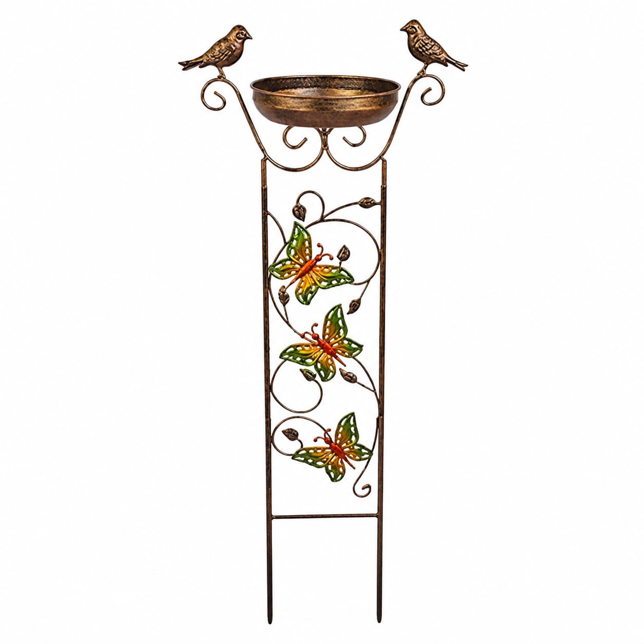 Comedero pájaros Exterior rústico, baño pájaros Metal, Soporte Hierro jardín, decoración terraza, Butterfly