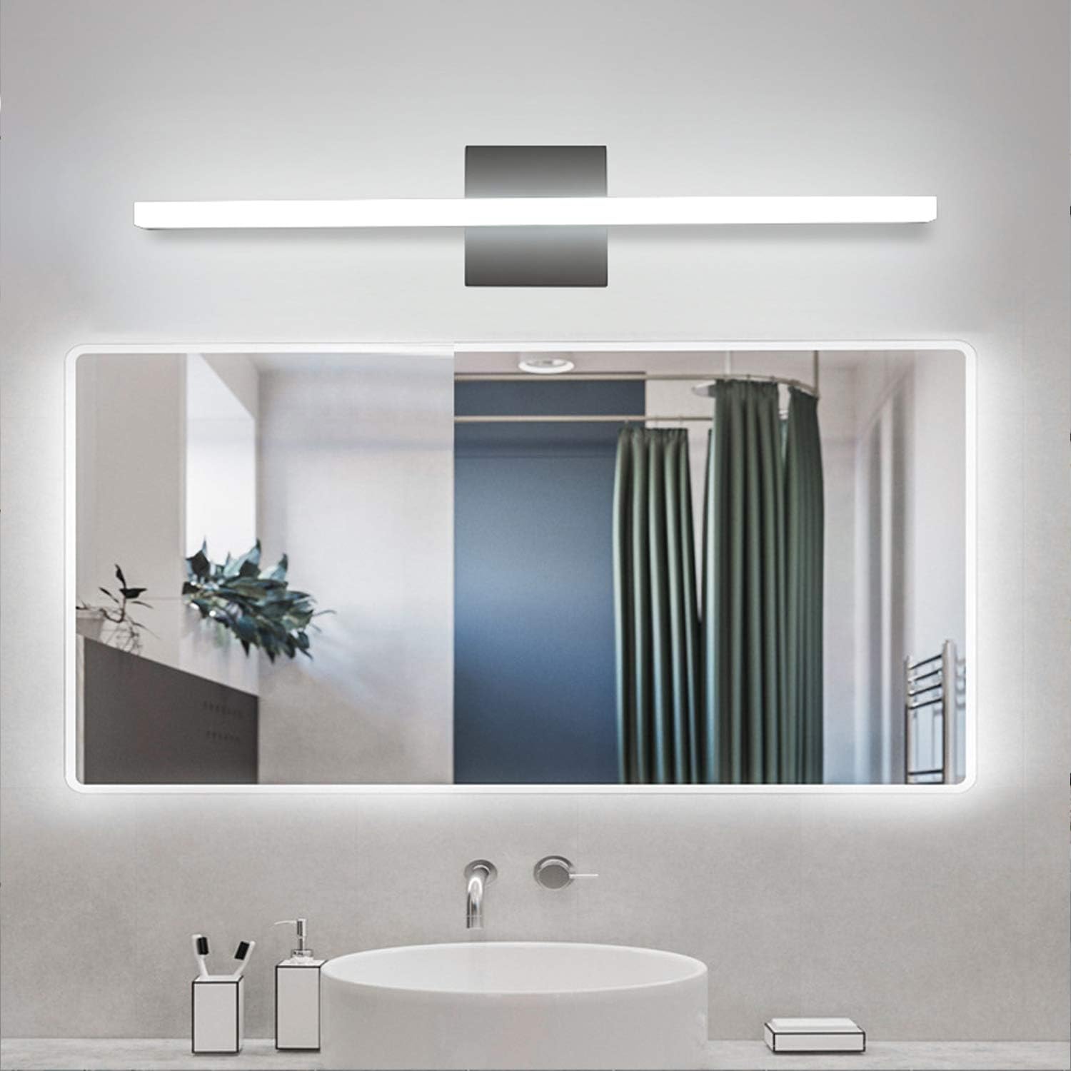 Best Cyber Monday 🔥 Combuh LED Bathroom Vanity Light Black Mirror Lighting Fixture 24 Inch 14W Wall Light Indoor Wall Lamp Modern Cool White 6000K