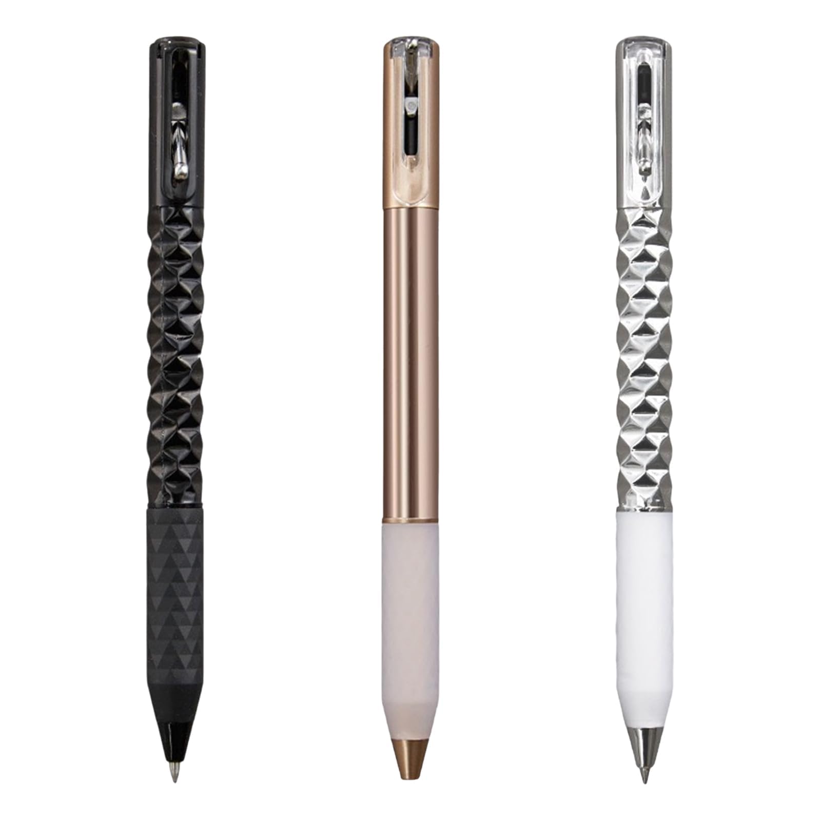 Fidget Pen, Metal Crinkle 3 Pack, 0.5mm Fine Tip Retractable Gel, Geometric Shape Shifting Sensory, Heavy Duty Metal Anxiety Relief Stationery, Quick Drying Black Ink for School Office Daily Focus