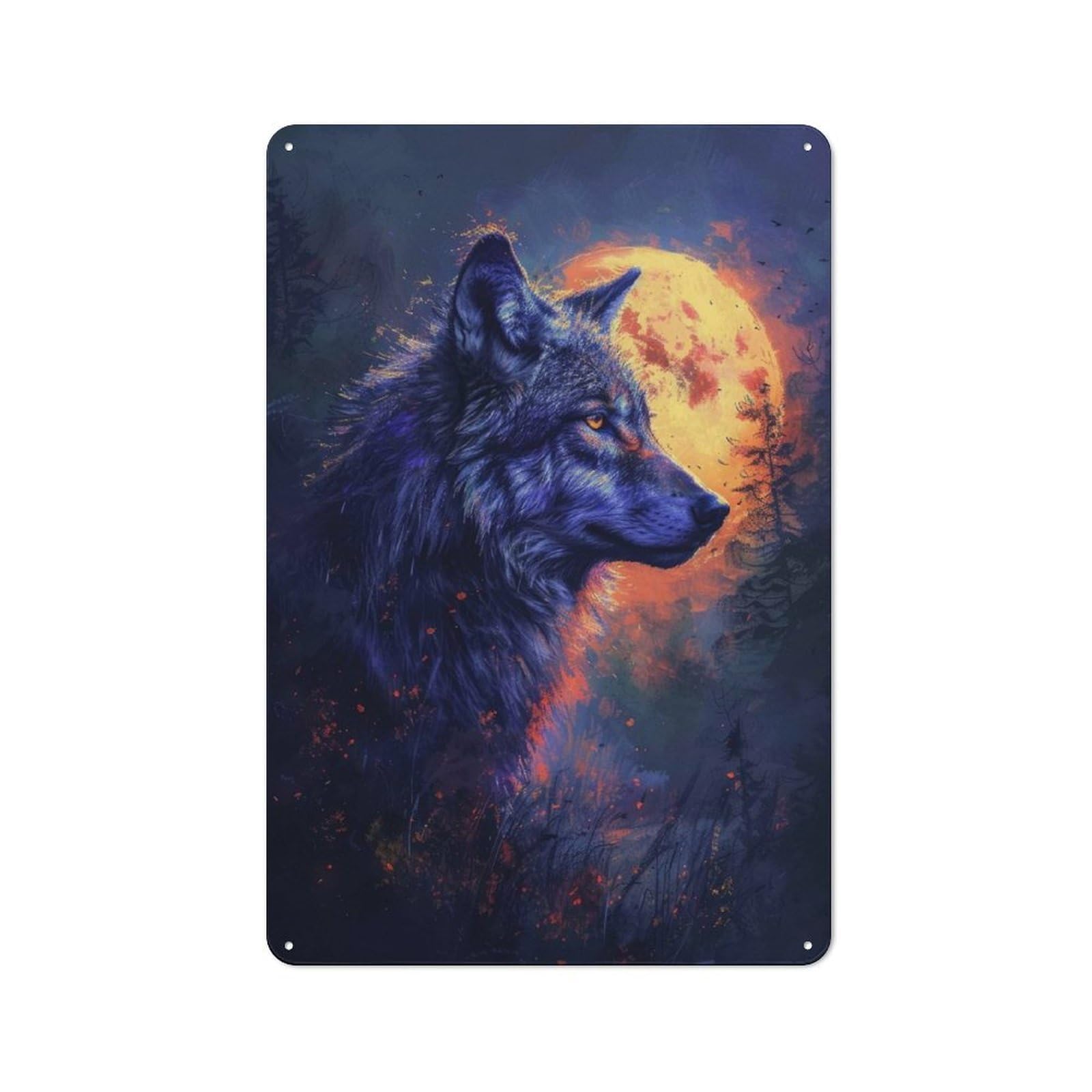 Tin Wall Plaque 30x20cm with Full Moon Werewolf for Hallway Wall, with Clear Retro Wall Decor Character