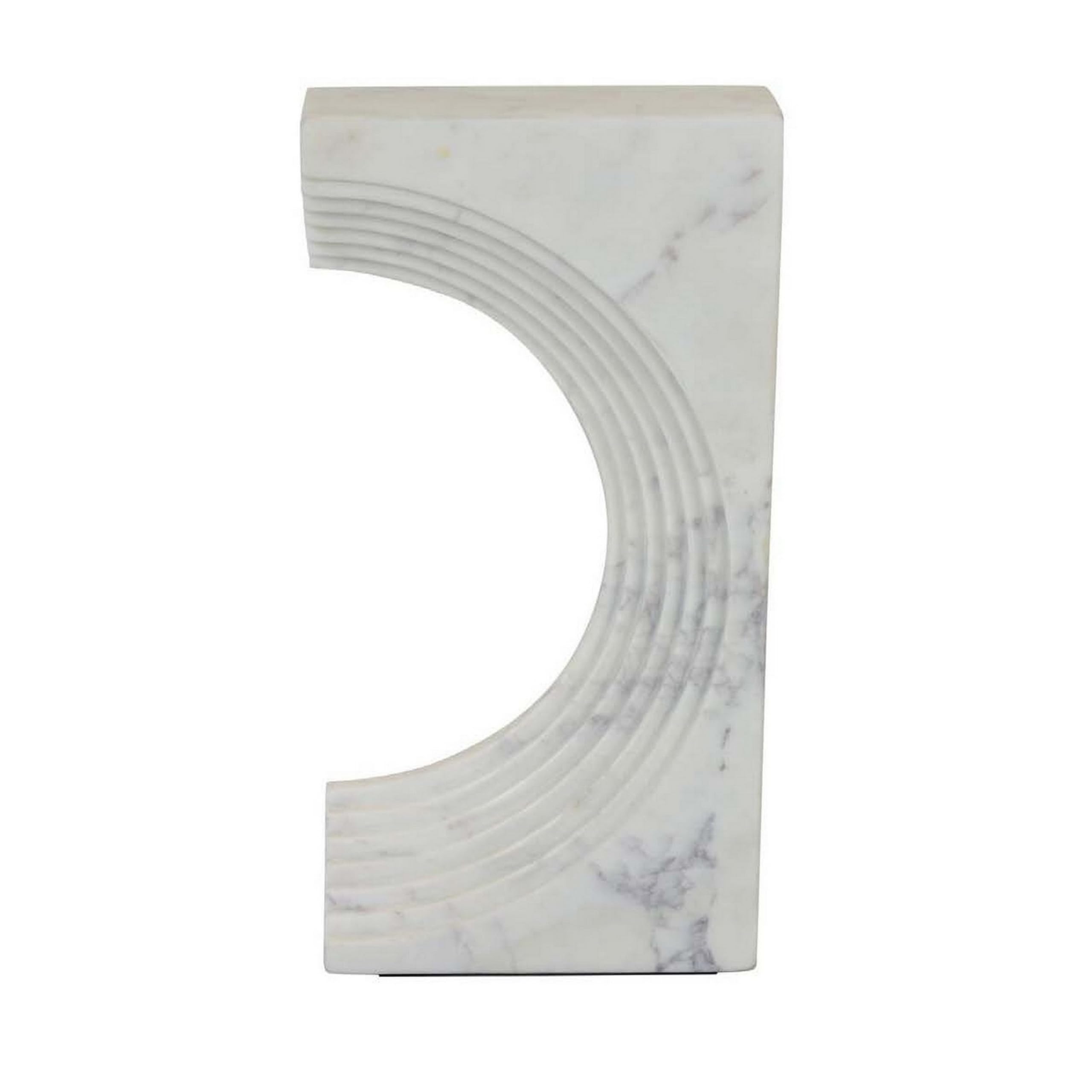 Benjara Keveny Tabletop Decor, C Arch Sculpture Texture White Marble, 13 Inch