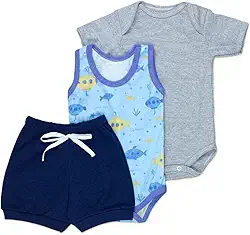 Body, Regata e Shorts Fresquinhos Look Verão Bebê, Conjunto com 3 Peças, de 3-12 Meses, Loja Era Uma Vez