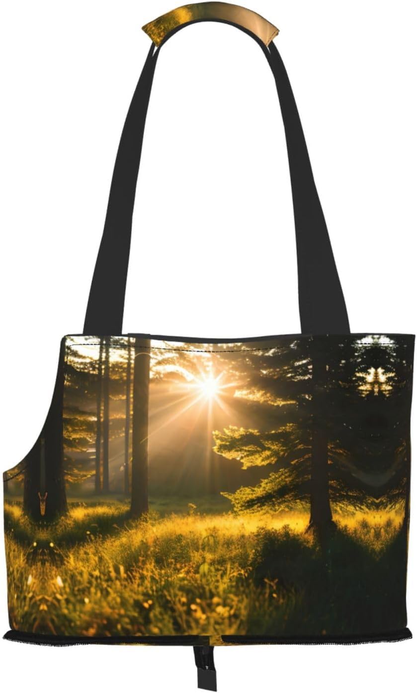 Morning Sunlight in Wilderness Print Portable Foldable Shoulder Bag for Travel,with Collar Hook and Handle Pad,Cute Stylish Design