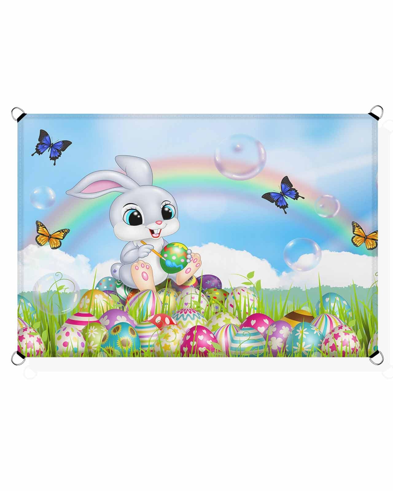 Boanket Sun Shade Sail 12' x 16', Easter Bunny Sun Blocking Shades Privacy Outdoor Covering, Spring Floral Botanical Colorful Eggs Shade Cloth for Patio Deck Terrace Garden Lawns Beach Backyard