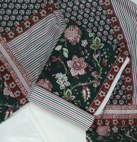 Image of DRAVINAM Trends Women's Premium Cambric Cotton Jaipuri Printed Unstitched Salwar Suit Dress Material with Mulmul Cotton Dupatta