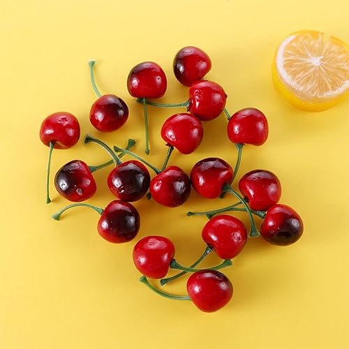 Miniatura 4 de 204060 piezas de cereza artificial modelo de frutas de simulación, cerezas de simulación, decoración de escritorio para el hogar, cocina, fiesta,