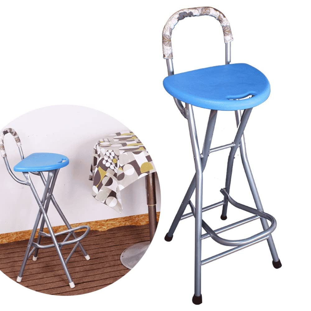 PASGON Bar Chairs Folding Tall Bar Stools Kitchen Adults Stool Seat With Handle Indoor Outdoor Height Bar Chairs For Office,Camping,Garden,Party (Color : Blue)