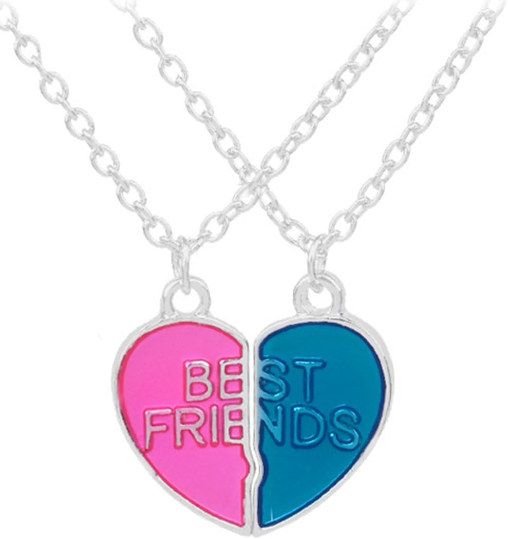 GreendouBest Friend Necklaces Alloy Engraved Broken Heart Friendship Pendants (2 Piece Set) for Girl and Boy
