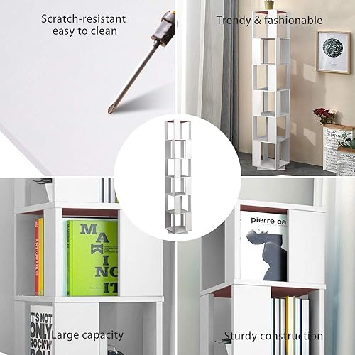 Miniatura 10 de Estantería giratoria de 6 niveles, estantería simple para estudiantes, multifuncional, creativa, independiente, estante de almacenamiento delgado,