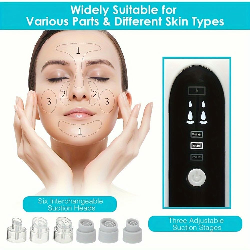 NYSDM 6 Testina Pore Cleaner Estrattore Elettrico Aspirazione Punti Neri Aspirapolvere Elettrico Acne Cleaner Punti Neri Aspirapolvere
