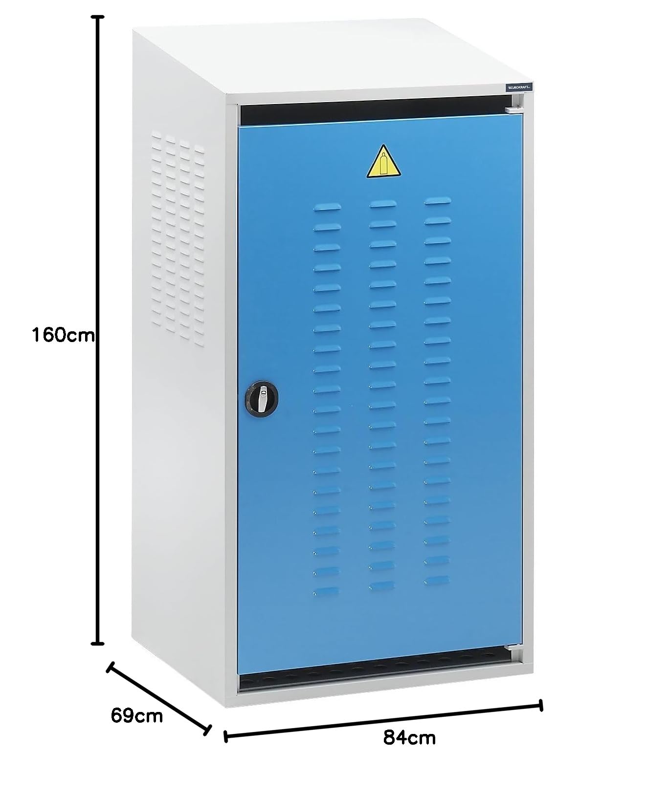 EUROKRAFT pro | Armadio per bombole | 1 anta, altezza posteriore 1600 mm, anteriore 1500 mm