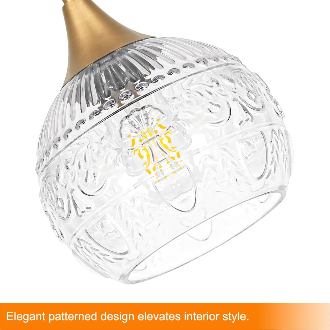 Brass Pendant Lights Kitchen Island 2 Pack, Brushed Gold Bathroom Pendant Light with Vintage Clear Glass Globe Shade 7.1In,90° Rotatable Rod for Kitchen, Bedroom,E26 Base,Adjustable Height,Max 46.9In