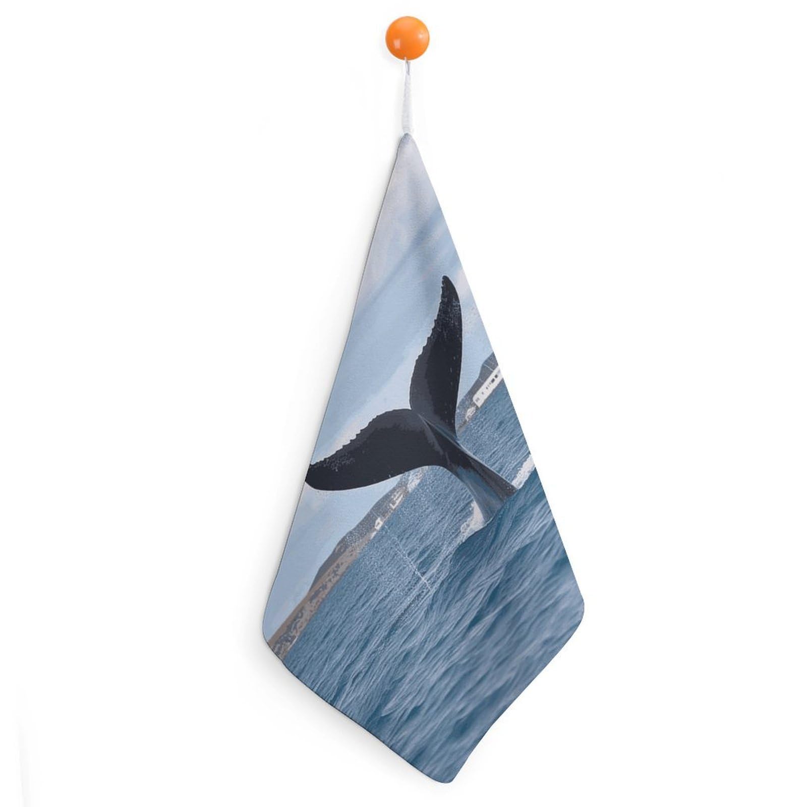 LDGSUPH Whale Tail Hand Towels Fashion Hand Face Towel with Hanging Strap Absorbent Soft Decorative Towel Fade Resistant Cozy Face Cloths for Kitchen Gym Bathroom Towels 1PCS