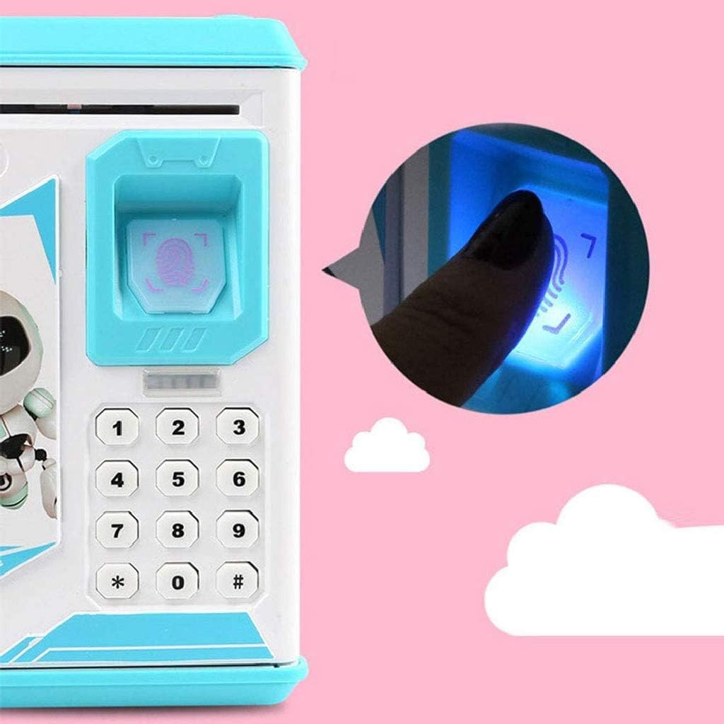 ATM電子コインバンク、スマート電子貯金箱、パスワード付き金庫、ミニATM銀行、子供用ミニATM電子貯金箱(色:青)(ピンク) 子供用貯金箱  電子貯金箱 お札 硬貨 金庫型 4桁暗証番号 自動巻き込 ミニATM 指紋開け パスワード設定 音楽付き 硬貨 紙幣 コイン 小銭 子供 キッズ ...