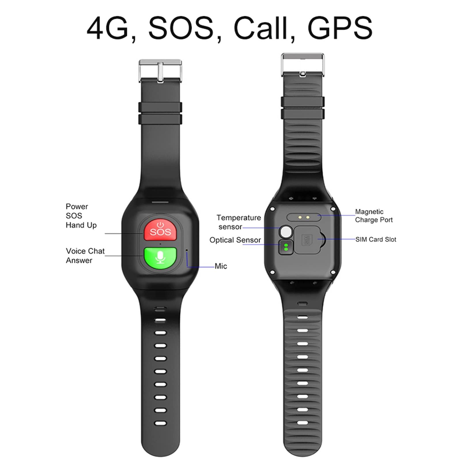 RajoNN Alarma para Ancianos Reloj Inteligente Rastreador de Ejercicios con botón de Emergencia SOS Detección de Alerta de caída y Seguimiento de ubicación GPS Impermeable Llamada de Voz 4G