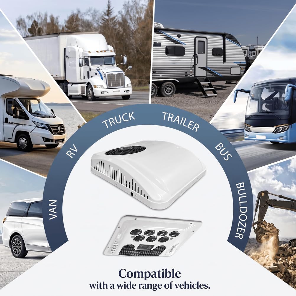 Climatizzatore per Camper da 7850BTU 12 Volt AC con Funzione Freddo/Caldo | Raffreddamento da 2300 W e riscaldamento da 1000 W, installazione non distruttiva, bassa rumorosità, per camper, camion