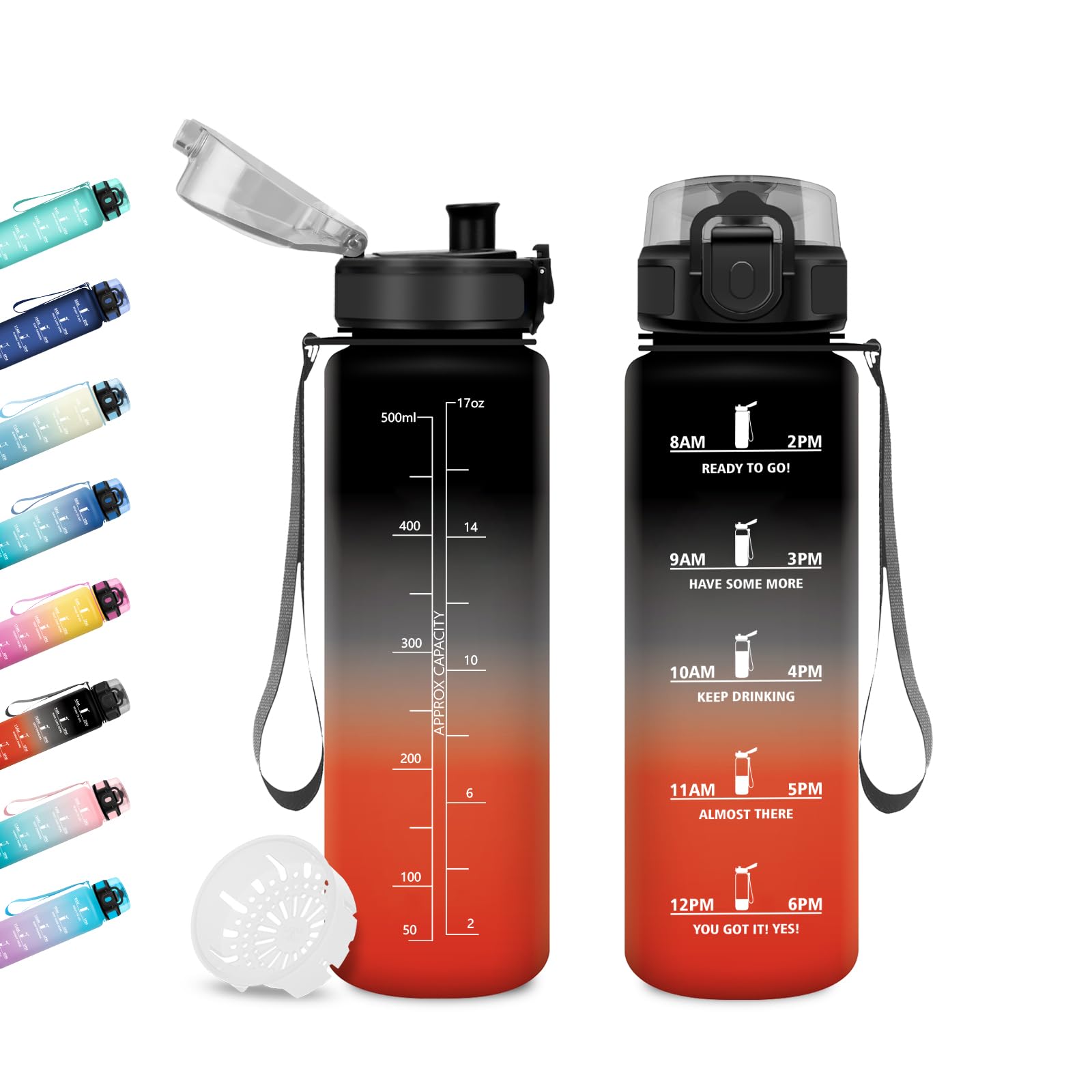 JAPORIA 500ml Water Bottle, Reusable Water Bottle, Filter Bottle, Time Markers Bottle for Students, Office, Sports