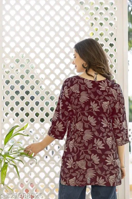 Image of SIROTA Rayon Short Top for Women | Tunic for Jeans | Western Short Kurti | Stylish Straight Ladies Kurta | Ethnic Kurta for Girls