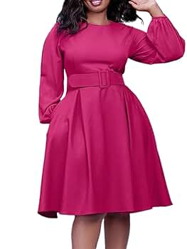 [MLB] Basic Round Long Dress ★大人気★ Women Casual Dress Lantern Sleeve Belted Round Neck Dress
