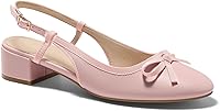 Coutgo Women's Chunky Low Heel Slingback Ballet Bow Pumps - Closed Toe Comfort Wedding Dress Shoes