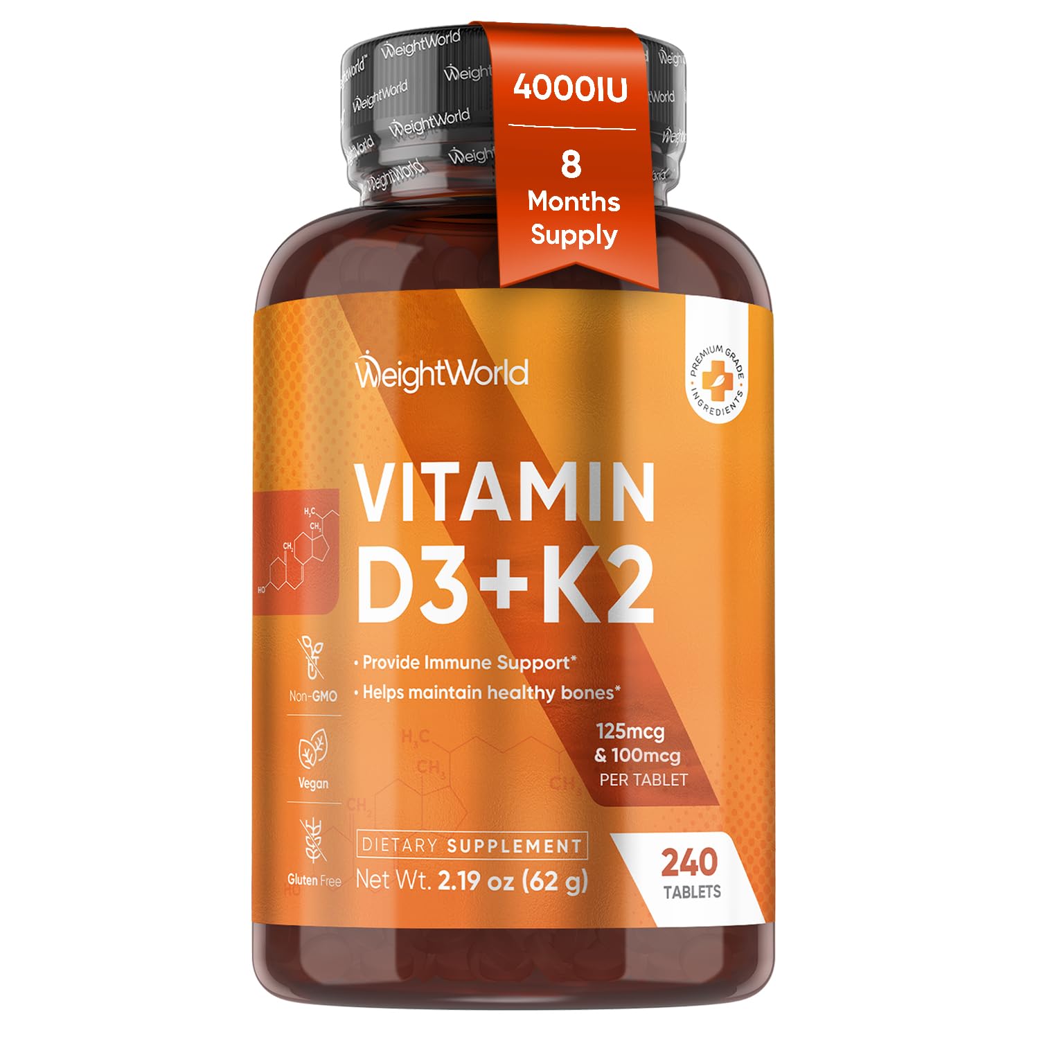 WeightWorld Vitamin D3 4000IU + K2 (MK-7) 125mcg 240 Tablets