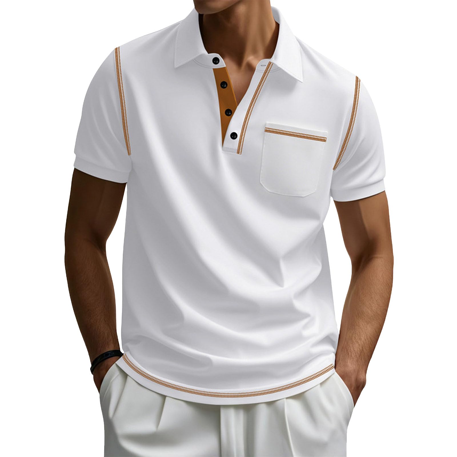 Mens Golf Shirts Summer Collared Button Pullover Business Slim Fit Casual Short Sleeve Workout Tops with Pocket