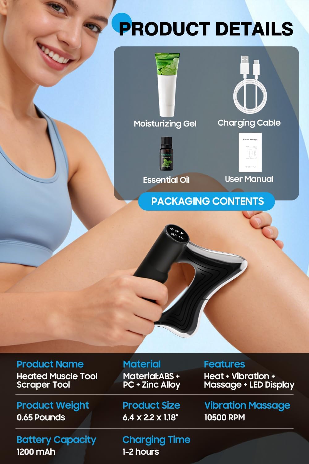 LZSIG Electric Muscle Scraper with Heat & Vibration - Handheld Fascia Knife Massager for Deep Tissue, Full Body Gua Sha, Gift for Athletes & Office Workers