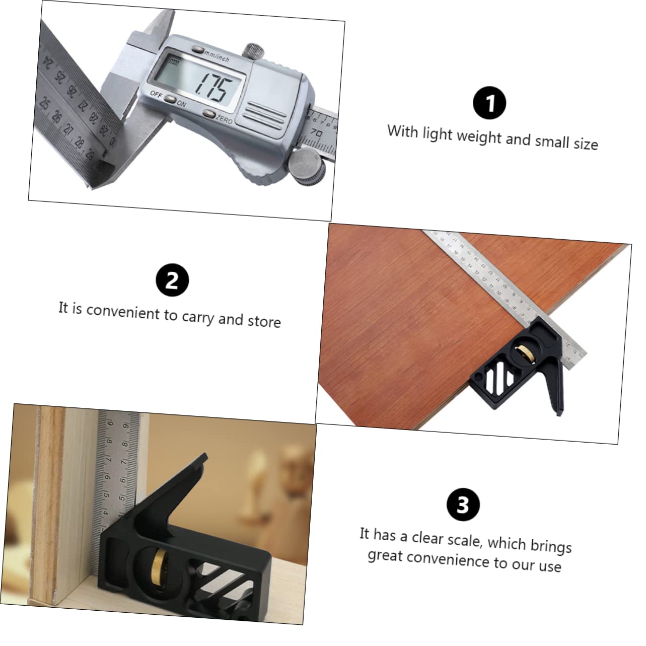 Escuadra de Combinación para Carpintería 45° 90° Escala | Aleación de Aluminio y Acero Inoxidable, Ligera y Portátil, Medición Precisa y Trazado de Ángulos