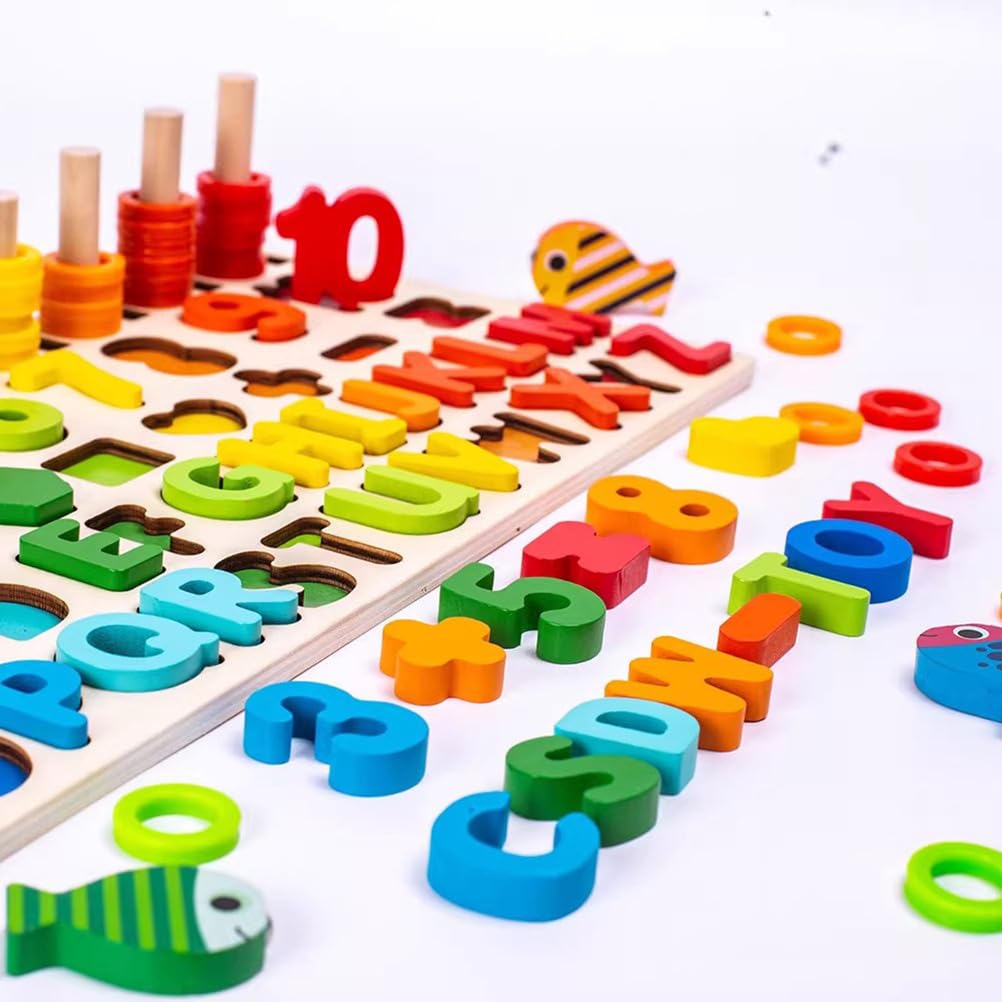 Montessori - Rompecabezas de números para niños pequeños, juego de apilamiento de forma de conteo de clasificadores