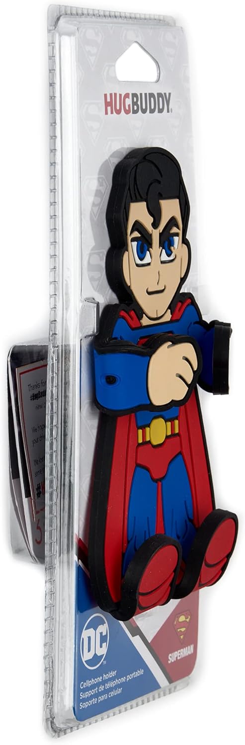 Hug Buddy Superman Cellphone Holder, Multicolor, 360-Degree Swivel, Steel and Silicone
