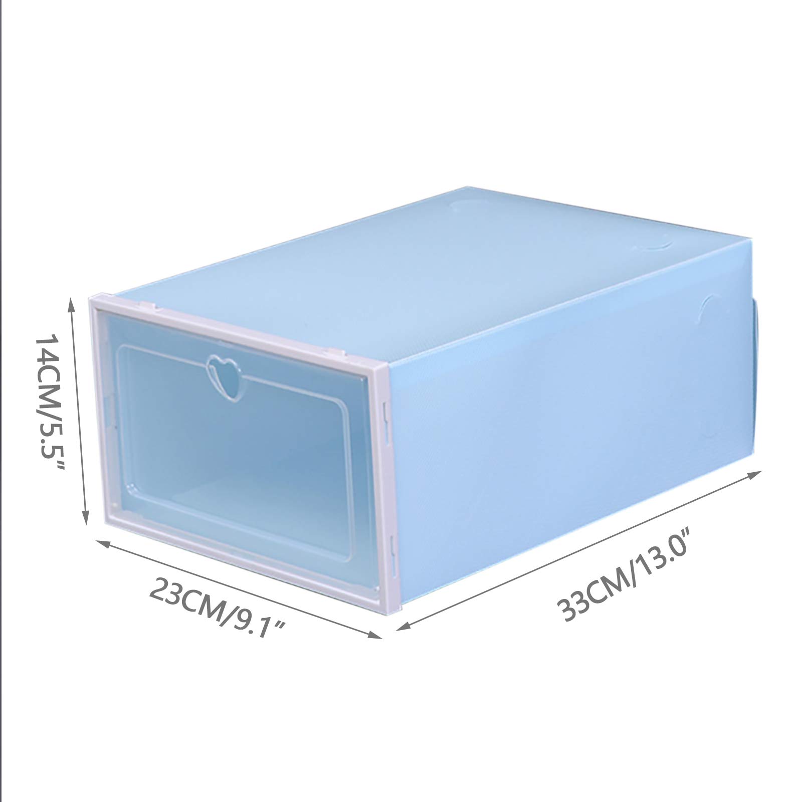 Set di 20 scatole per scarpe in plastica trasparente impilabile con coperchio flip top per scarpe fino alla taglia 52, in PP (blu)