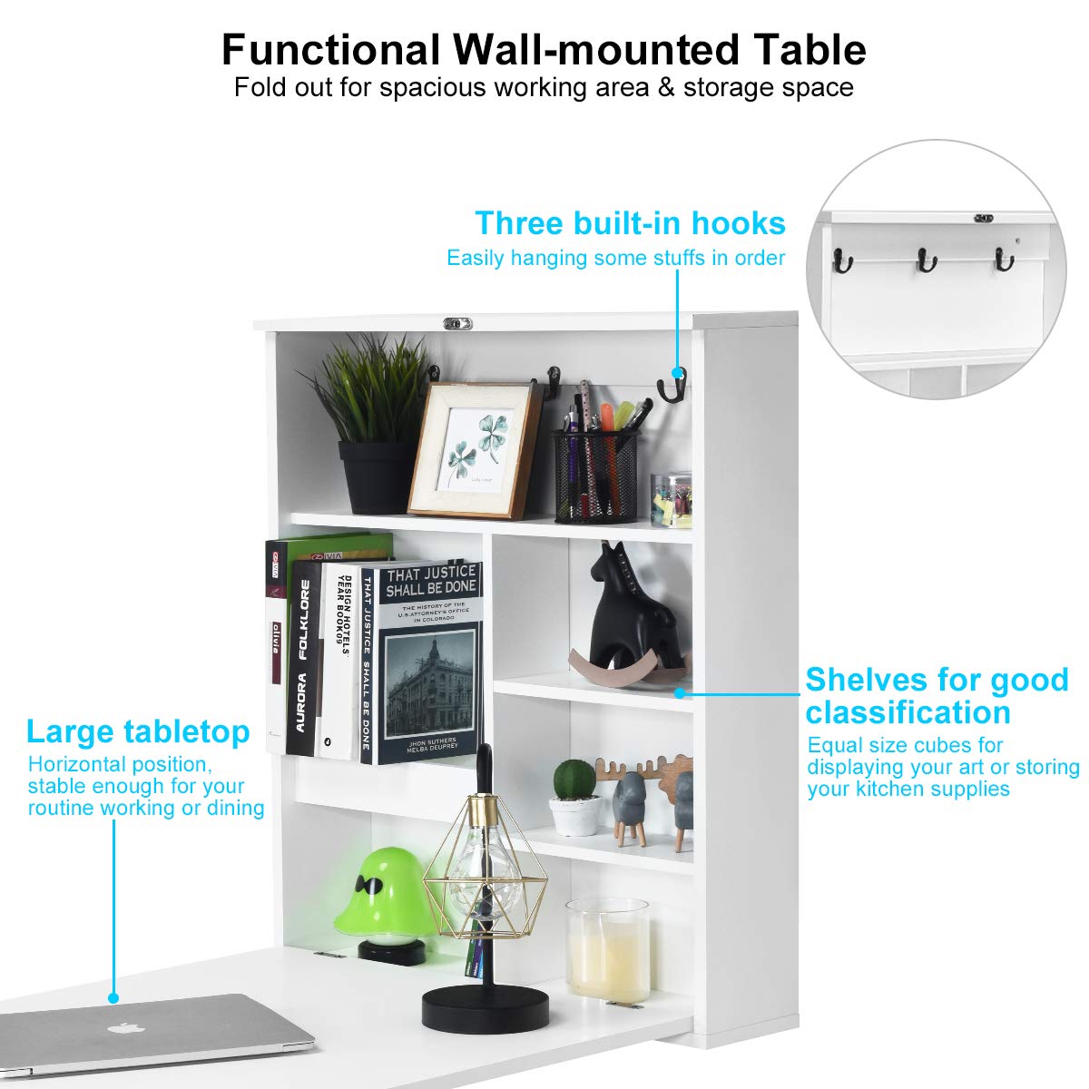 Tangkula Folding Wall Mounted Desk, Floating Desk with Chalkboard