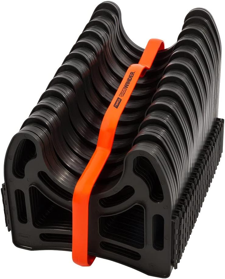 camco sidewinder 20-ft camper / rv sewer hose support | telescoping design flexes around obstacles & deep cradles hold sewer hose | out-of-the-box ready & folds for rv storage and organization (43051)