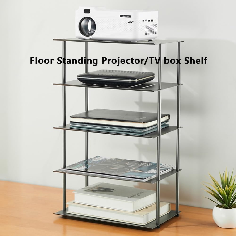 Supporto per proiettore AV da Tavolo, ripiano per Router Aperto a 2 Livelli, in Alluminio, per Console Audio/Video/decoder Via Cavo/Amplificatore/Streamer (Bianco, 27x18,5x14,5 cm)