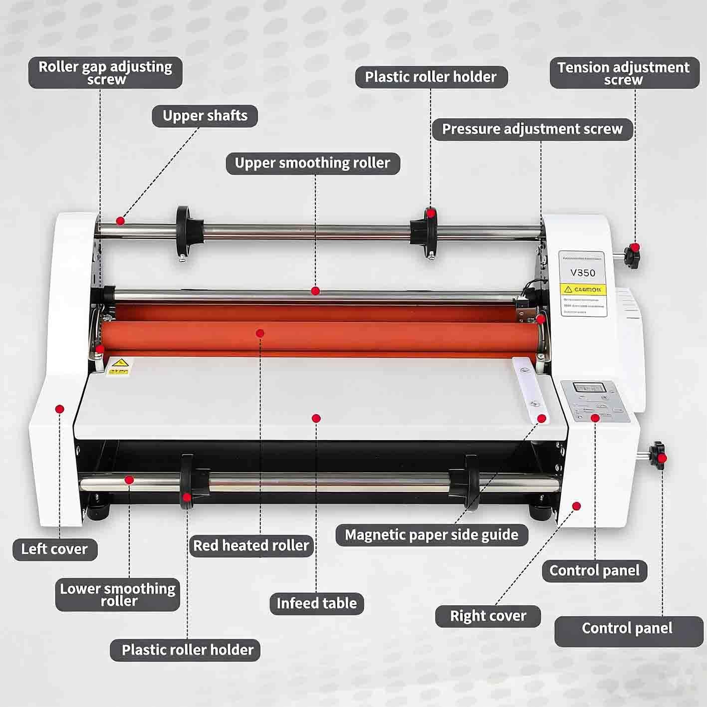 Plastificatrice Professionale V350, Spessore di Plastificazione 0,1-5 Mm, Plastificazione a Caldo E a Freddo Combinata, Adatta per Uffici Aziendali, Studi di Stampa E Officine Manuali
