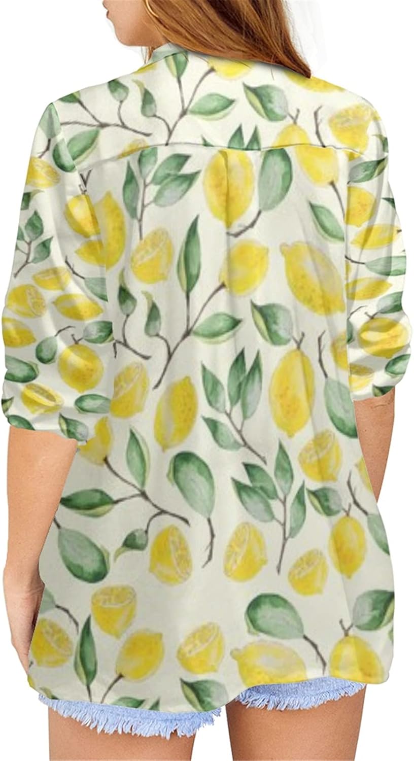 Coloranimal Women's Casual Long Sleeve Shirts Button Up V-Neck Blouse Tunic Tops Size S-5XL - Image 2