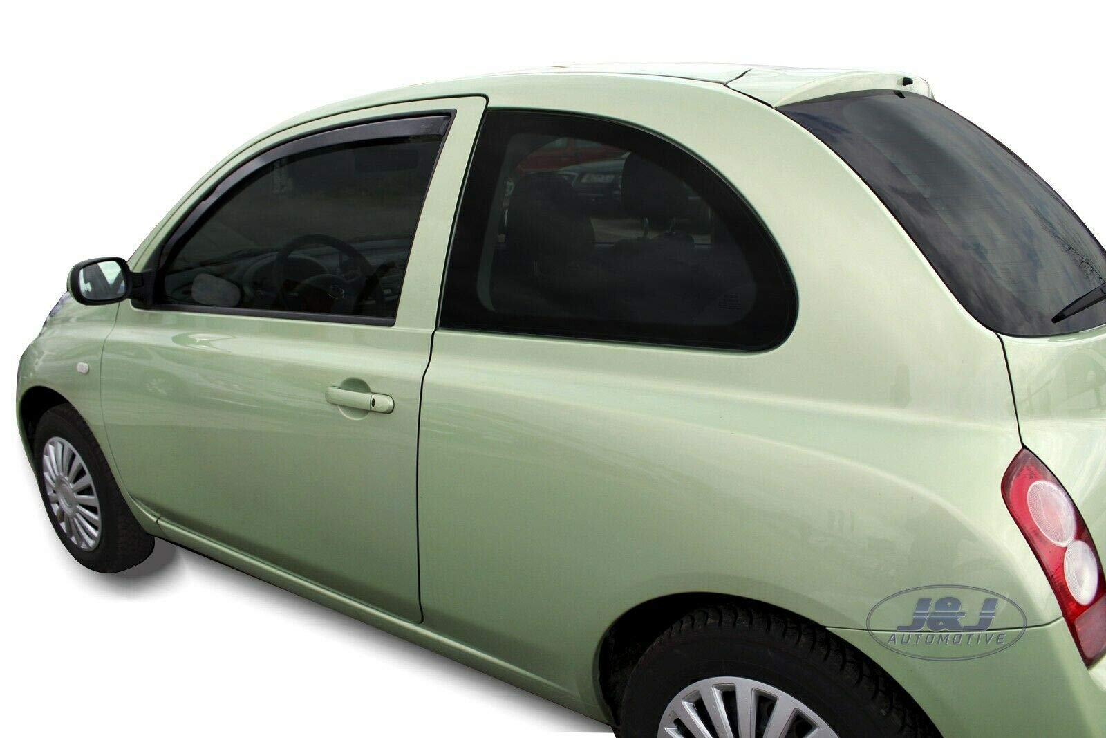 J&J AUTOMOTIVE Deflettori d'Aria per Nissan Micra K12 3-Porte 2002-2010, Set da 2 Pezzi, Nero Fumé Oscurato Heko