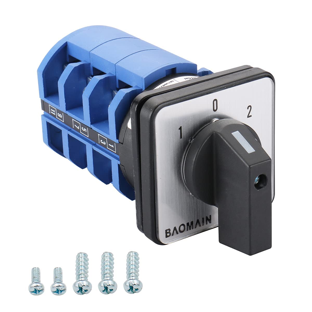 Baomain Rotary Changeover Switch,63A 3-Position,12-Terminal Cam Selector with 1-0-2 Circuit Selection,SZW26-63/D303.3,for 3-Position Mode Switching,Power Selection and Circuit Control