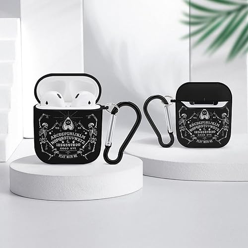 Miniatura 4 de Funda de esqueleto vintage con diseño mágico Ouija negro compatible con Airpods 1 y 2 con llavero para auriculares, unisex, a prueba de golpes,