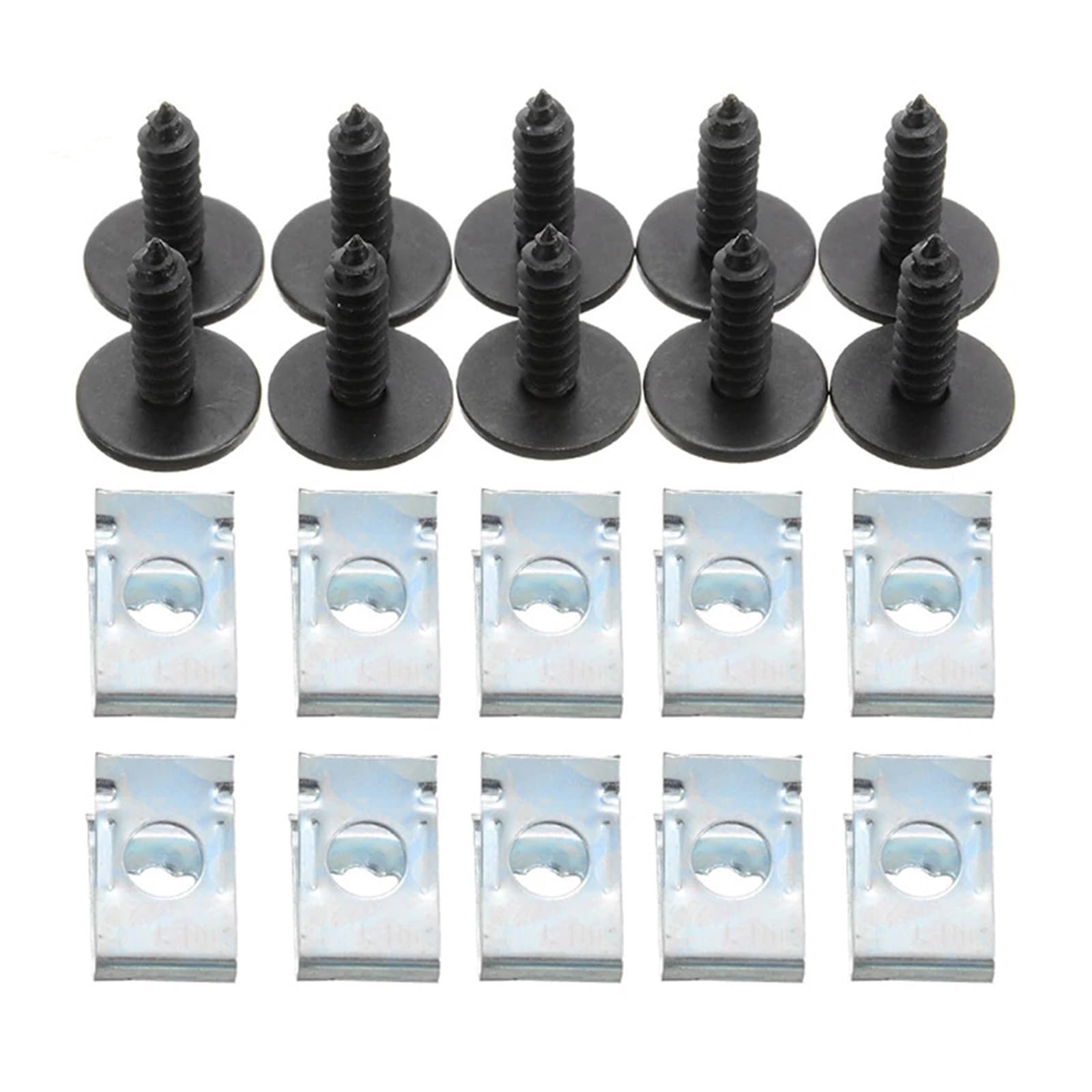 CLENEA 20pcs Chassis Engine Guard Metal Nut/Screw Washers U-Shape Clip Auto Fender Bumper Cross Head Screws Set, One-size