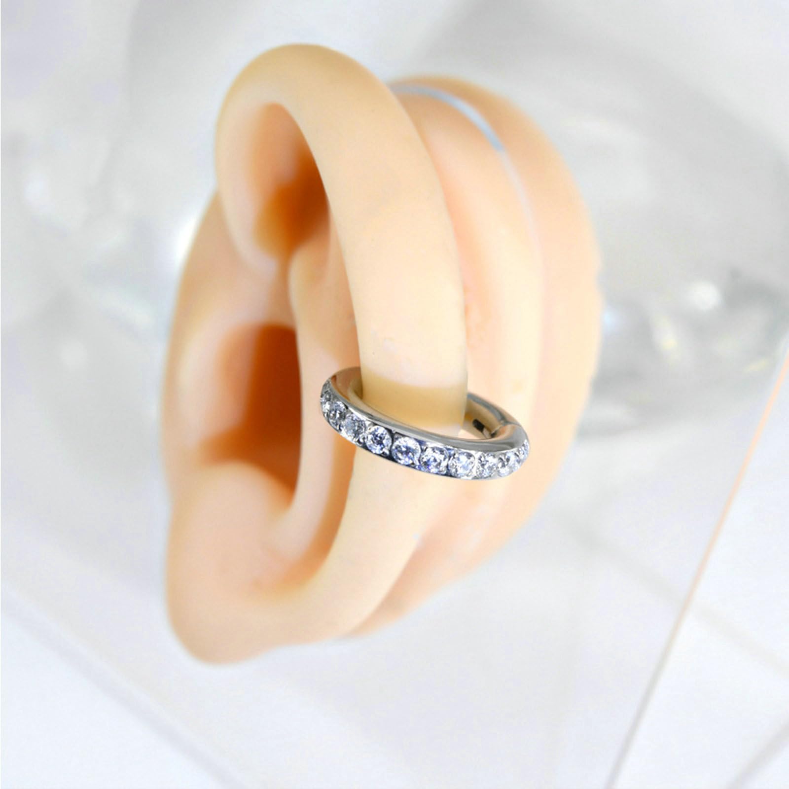 Kolczyk do nosa, stal chirurgiczna, srebrny, 8, 18 mm, obręcz do nosa z cyrkonią, chrząstka, helix, tragus, piercing przegrody nosowej, biżuteria