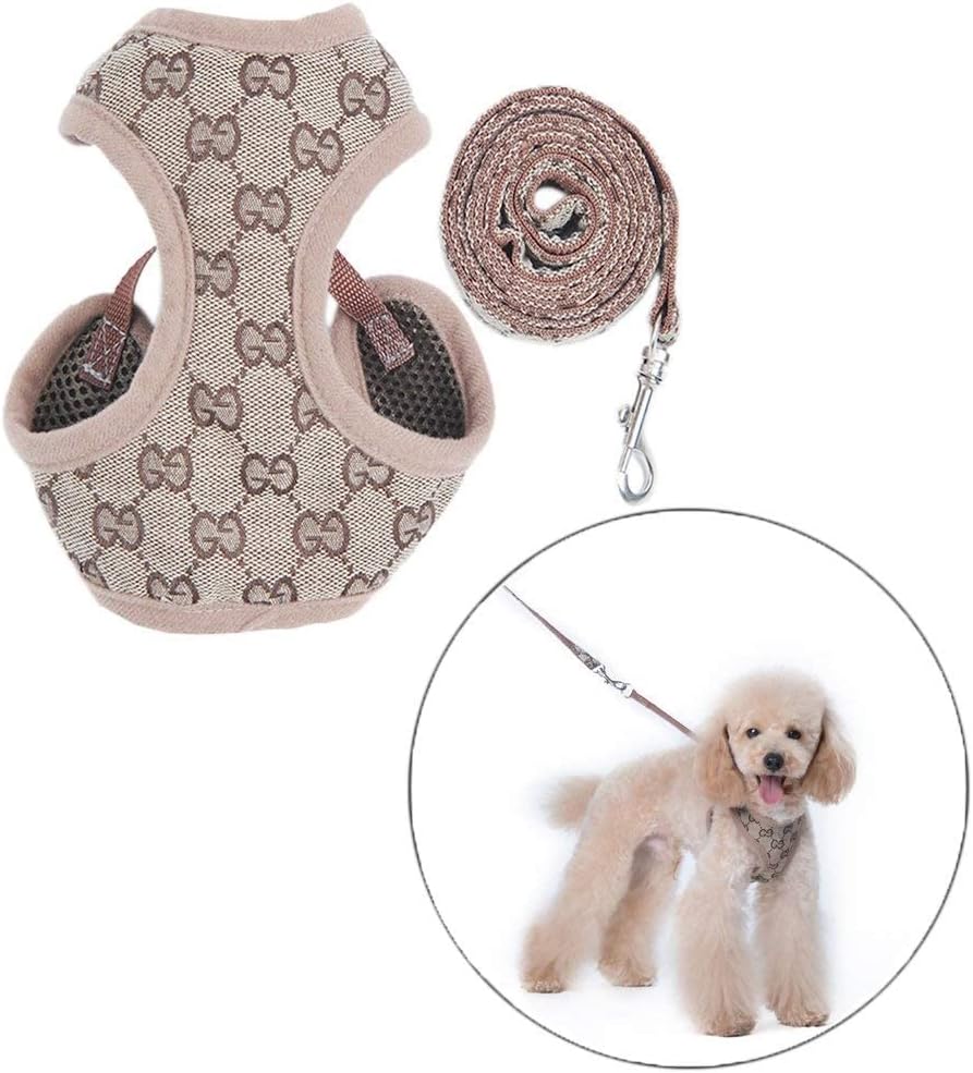 犬ハーネスメッシュ小中型犬ナイロンペ ット胴輪 通気可調節猫用首輪かわいい 犬用ハーネスナイロン、子犬用調整可能なソフトメッシュベストハーネスリードセット YANW (Color : Camel, Size : M)